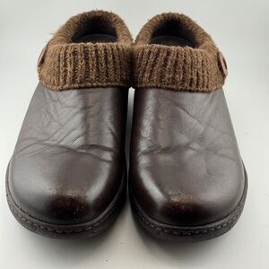 Dansko Brown Leather Clogs with Knit Trim Style size 39 US 8.5 - 9